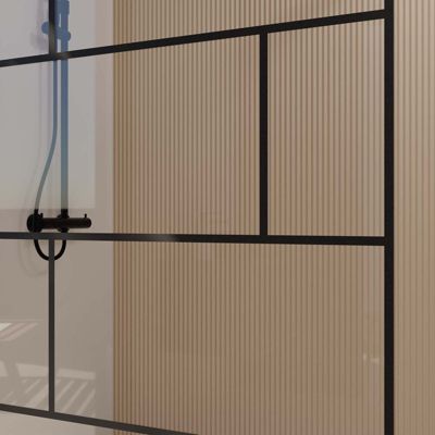 Paroi de Douche Serigraphie Briques 70x195cm - Verre Anticalcaire 8mm - Profilé Noir Mat