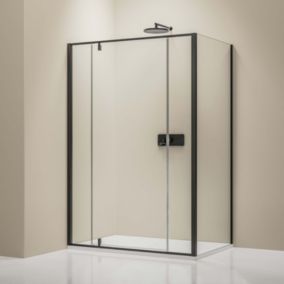 Paroi de douche verre 6mm Parre douche angle portes pliantes entre 2 panneaux, NT607 FLEX, 100cm, Noir mat, 180cm