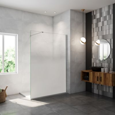 Paroi de douche verre trempé sérigraphié Brume en 8 mm verre - 120 x 200 cm - Profilés chrome avec barre de fixation 90cm