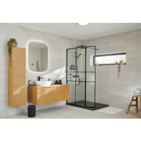 Paroi de douche walk in et volet GoodHome Ahti transparent profilé noir 90 + 28 cm