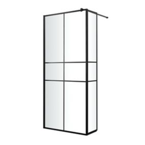 Paroi de douche walk in et volet GoodHome Ahti transparent profilé noir 90 + 28 cm