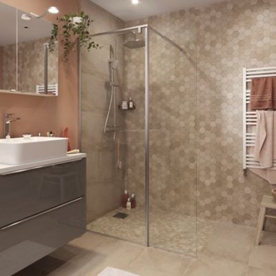 Paroi de douche walk in et volet GoodHome Ezili transparent aluminium brossé 80 + 38 cm