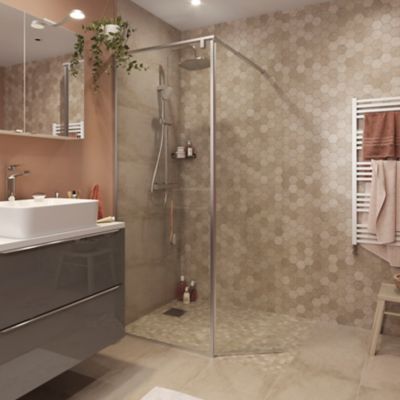 Paroi de douche walk in et volet GoodHome Ezili transparent aluminium brossé 80 + 38 cm