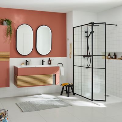 Paroi de douche walk in et volet verre transparent profilé noir 90 + 28 cm, GoodHome Ahti