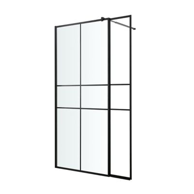 Paroi de douche walk in et volet verre transparent profilé noir 90 + 28 cm, GoodHome Ahti