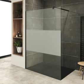 Paroi douche Italienne ROMA-BLACK 80 x 200 cm verre 10 mm centre-opaque, noir, Saniverre