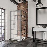 Paroi latérale pour porte de douche pivotante 80 cm NewStyle Schulte, style verrière atelier, verre transparent anticalcaire