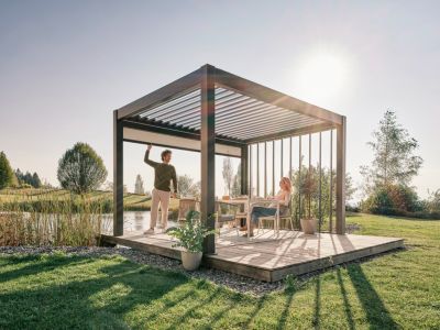 Paroi latérale à lamelles pour pergola 3m gris Biohort