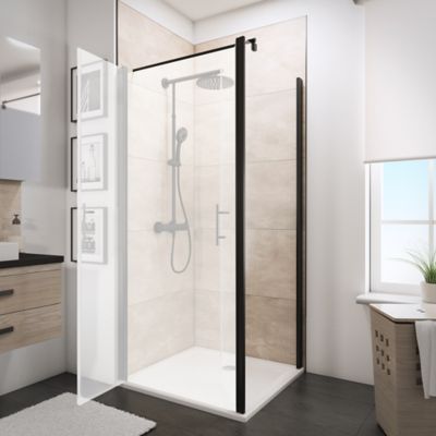 Paroi latérale fixe pour porte de douche battante l.90xH.192cm, verre transparent anticalcaire 5mm, profilé noir, Schulte NewStyle