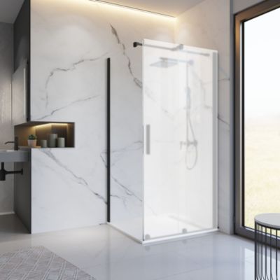 Paroi latérale fixe pour porte de douche coulissante l.80xH.200cm, verre transparent anticalcaire 8mm, profilé noir, Schulte NewStyle