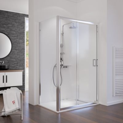 Paroi latérale fixe pour porte de douche l.90 x H.200 cm, verre transparent anticalcaire, profilé chromé, Schulte Imperiale