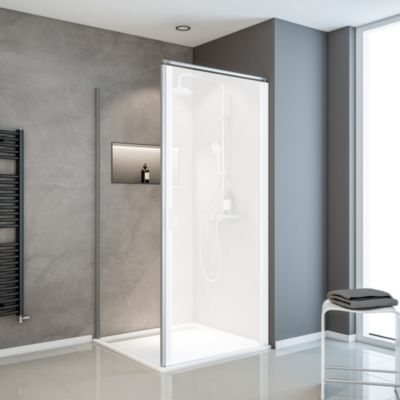 Paroi latérale fixe pour porte de douche pivotante I.80xH.180cm, verre transparent 5mm, profilé alu-argenté, Schulte Sunny