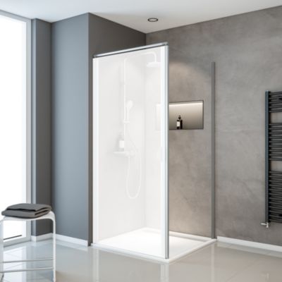 Paroi latérale fixe pour porte de douche pivotante I.80xH.180cm, verre transparent 5mm, profilé alu-argenté, Schulte Sunny