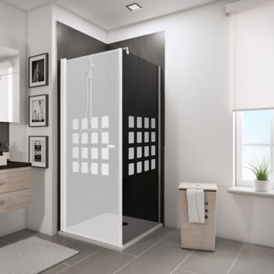 Paroi latérale fixe pour porte de douche pivotante l.80xH.190cm, verre transparent 5mm, décor Cubic anthracite, profilé chromé, Schulte NewStyle