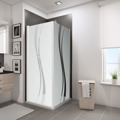 Paroi latérale fixe pour porte de douche pivotante l.80xH.190cm, verre transparent anticalcaire 5mm, décor Liane, profilé chromé, Schulte NewStyle