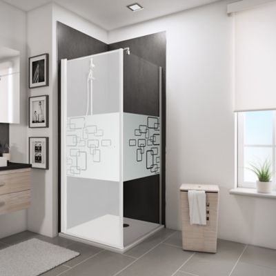 Paroi latérale fixe pour porte de douche pivotante l.80xH.190cm, verre transparent anticalcaire 5mm, décor Softcube, profilé chromé, Schulte NewStyle