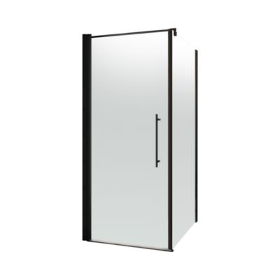 Paroi latérale fixe pour porte de douche pivotante l.80xH.193cm, verre transparent anticalcaire 5mm, décor Brume, profilé noir mat, Schulte NewStyle