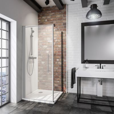 Paroi latérale fixe pour porte de douche pivotante l.90xH.190cm, verre transparent anticalcaire 5mm, profilé noir, Schulte NewStyle
