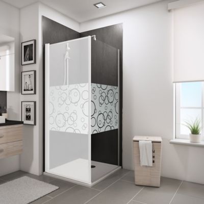 Paroi latérale fixe pour porte de douche pivotante l.90xH.193cm, verre transparent anticalcaire 5mm, décor Cercles, profilé chromé, Schulte NewStyle
