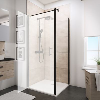 Porte de douche battante transparent, noir 80 cm, Saloon