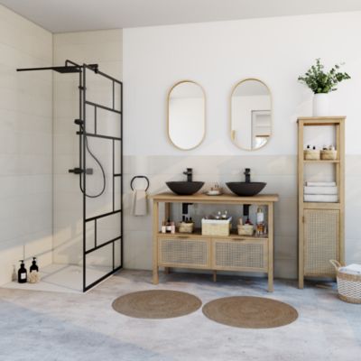 Paroi latérale pour porte de douche pivotante l.90 x H.193 cm, verre transparent anticalcaire, décor atelier, profilé chromé, Schulte NewStyle