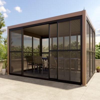 Paroi vitrée coulissante pour pergola Breva 3 x 3 m gris foncé