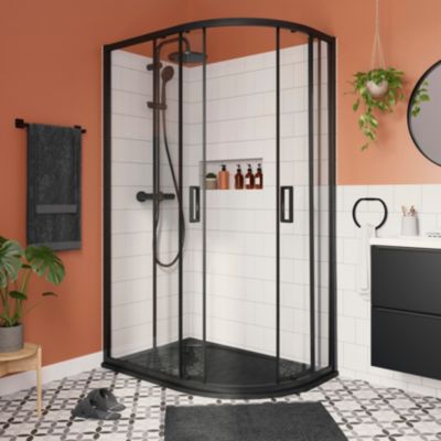 Parois de douche avec receveur accès d'angle 80 x 120 cm, gauche, portes coulissantes, profilés noir, GoodHome Ledava