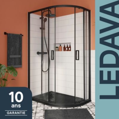 Parois de douche avec receveur accès d'angle 80 x 120 cm, gauche, portes coulissantes, profilés noir, GoodHome Ledava