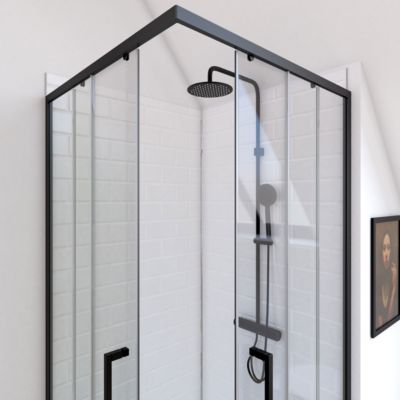 Parois de douche coulissantes esprit Indus (90x90 cm - Noir)