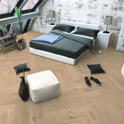 Parquet Bâton Rompu Chêne contrecollé verni brossé Rustique Invisible Cambridge 125x15X600mm - 4mm de couche d'usure