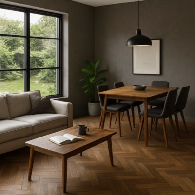 Parquet contrecollé Chêne naturel - Bâton rompu - Huilé - Fumé foncé - 610x122x15mm