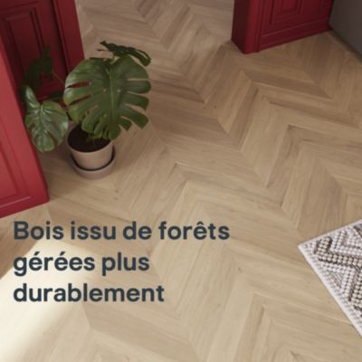 Parquet contrecollé à coller point de hongrie en chêne GoodHome Eslov finition vernis mat coloris naturel L.54 x l.9 x ép.1,4 cm
