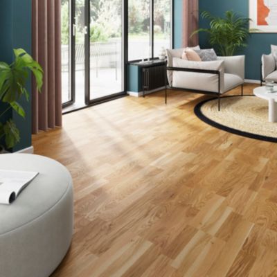 Parquet contrecollé clipsable Elkins XXL en chêne verni aspect naturel