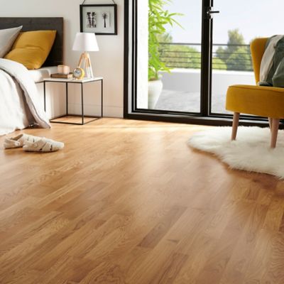 Parquet contrecollé clipsable Elkins XXL en chêne verni aspect naturel