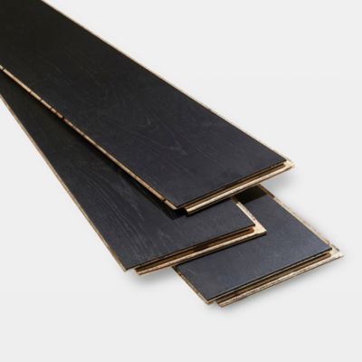 Parquet contrecollé clipsable en chêne GoodHome Oppland finition vernis satiné coloris noir l.19 x ép.1,4 cm