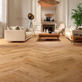 Parquet contrecollé clipsable Marigny bâtons rompus en chêne français verni blond