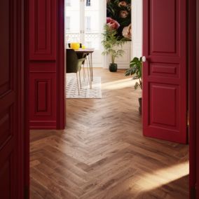 Parquet contrecollé clipsable Skara bâtons rompus en chêne huilé brun rustique