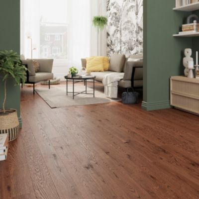 Parquet contrecollé clipsable Skara M en chêne verni brun rustique