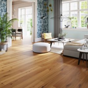 Parquet contrecollé clipsable Visby XL en chêne verni blond rustique