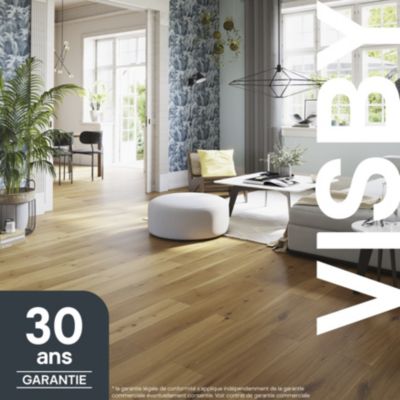 Parquet contrecollé clipsable Visby XL en chêne verni blond rustique