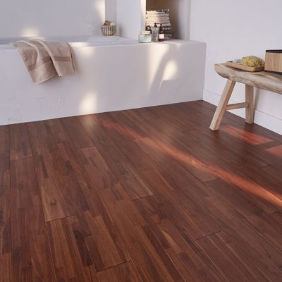 Parquet massif à coller en teck finition vernis mat coloris brun l.12 x ép.1,2 cm