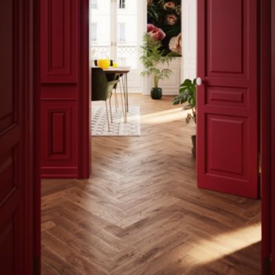 Parquet massif à coller Skara bâtons rompus en chêne verni brun Castorama — free download