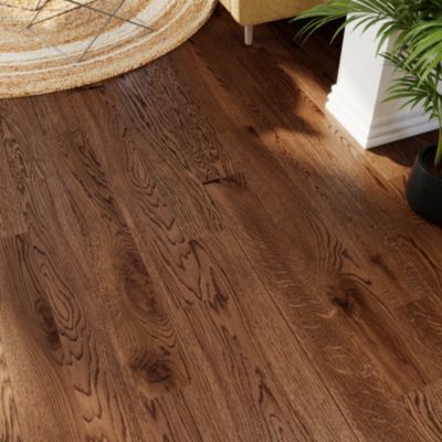 Parquet massif à coller Skara L en chêne verni brun