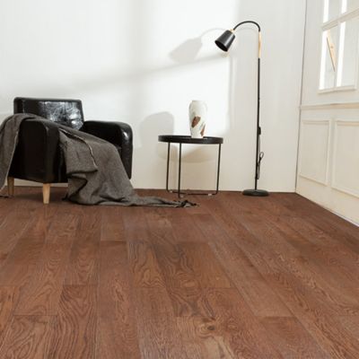Parquet massif à coller Skara S en chêne verni brun