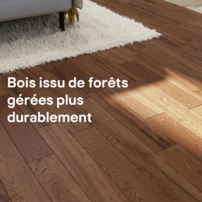 Parquet massif à coller Skara S en chêne verni brun