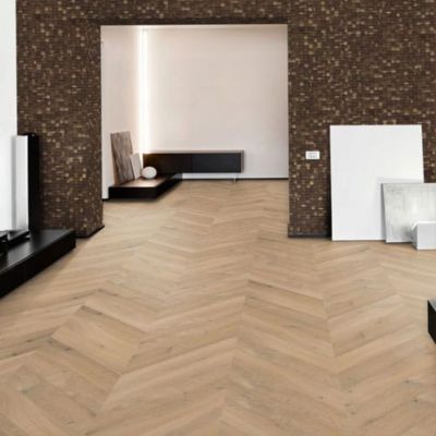 Parquet Point de Hongrie Chêne contrecollé verni brossé Rustique Invisible Glasgow 125x15X780mm - 4mm de couche d'usure