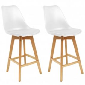 PARSA - Lot de 2 Chaises de Bar Blanches et Pieds Bois