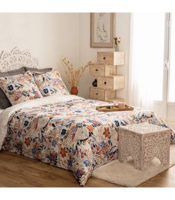 Parure 2 Personnes 260 x 240 cm Housse de couette avec 2 taies en Percale de Coton Imprimé Alesio