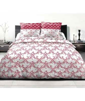 Parure de couette 240x260 cm HOME LINGE PASSION FRISE : Housse de couette + 2 taies d'oreiller - 100% Coton 57 Fils - Bordeaux