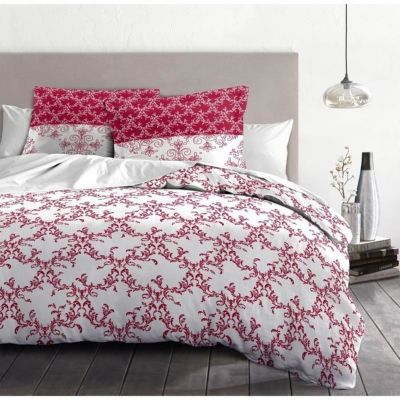 Parure de couette 240x260 cm HOME LINGE PASSION FRISE : Housse de couette + 2 taies d'oreiller - 100% Coton 57 Fils - Bordeaux